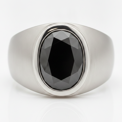 Fancy Black Oval Diamond Mens Bezel Ring Natural Platinum White Gold