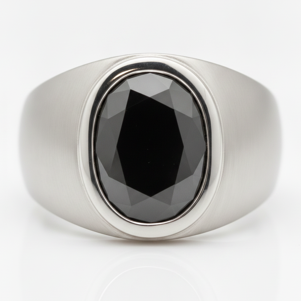 Fancy Black Oval Diamond Mens Bezel Ring Natural Platinum White Gold