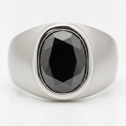 Fancy Black Oval Diamond Mens Bezel Ring Natural Platinum White Gold