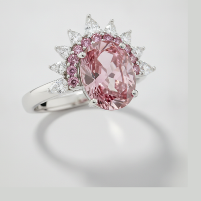 Fancy Pink Oval Diamond Semi Halo Ring Natural Platinum
