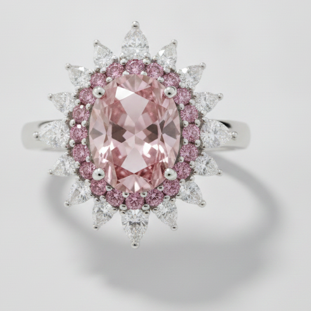 Fancy Pink Oval Diamond Semi Halo Ring Natural Platinum
