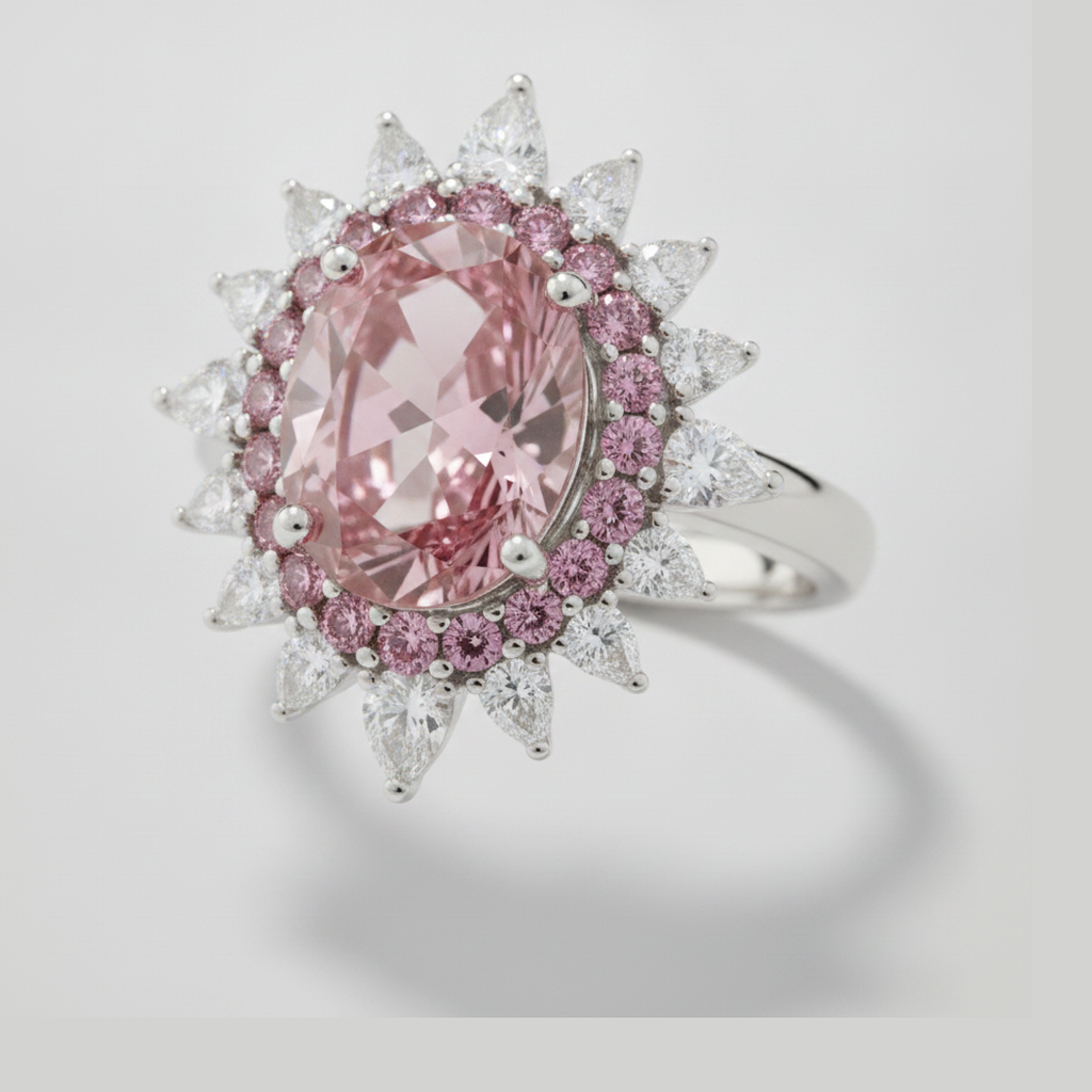 Fancy Pink Oval Diamond Semi Halo Ring Natural Platinum