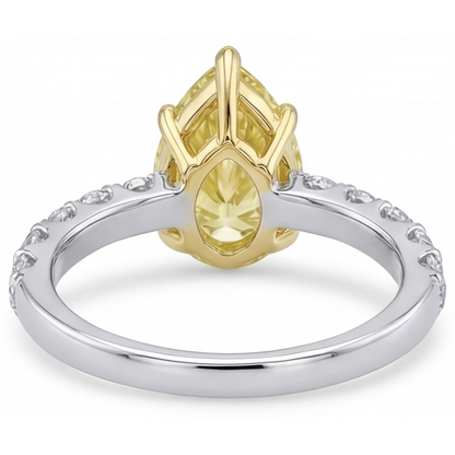 Fancy Yellow Diamond Pear Shape Fine Jewelry Ring in Two-Tone 14K Gold – front view
