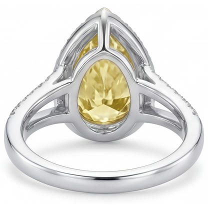 Halo Engagement Ring Two-Tone 14K Gold with Fancy Yellow Diamond – back view
