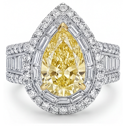 Halo Ring Two-Tone 14K Gold with Fancy Yellow Diamond – front view