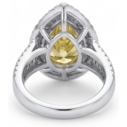 Earth-Mined Fancy Yellow Diamond Halo Ring 3.50 ct Two-Tone 14K Gold – back view