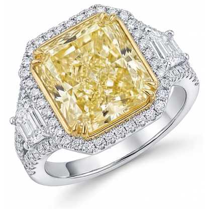 Fancy Yellow Diamond Halo Ring 4-ct 14 Karat Two Tone Gold – main view