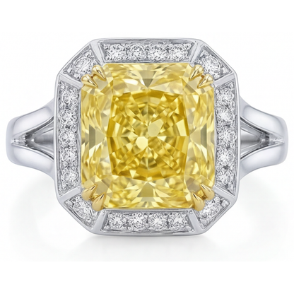 Halo Ring 14 Karat Two Tone Gold with Fancy Yellow Diamond – main view