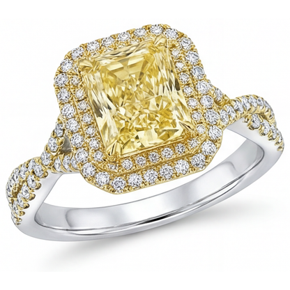 Radiant Cut Fancy Yellow Diamond ring in 14K Two Tone Gold – main view