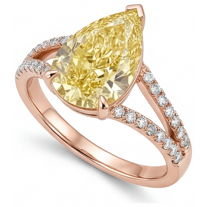 Genuine Fancy Yellow Diamond Solitaire with Side Stones – side view