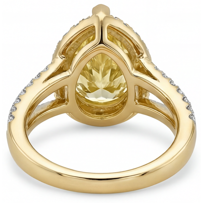 Fancy Yellow Diamond Pear Cut Statement Ring in 14K Two Tone Gold – back view