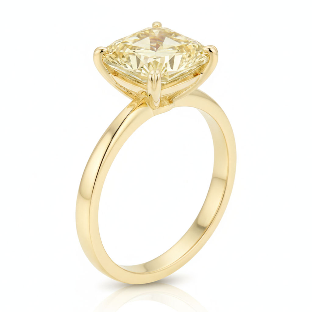 Fancy Yellow Radiant Diamond Solitaire Ring Natural 18K Yellow Gold
