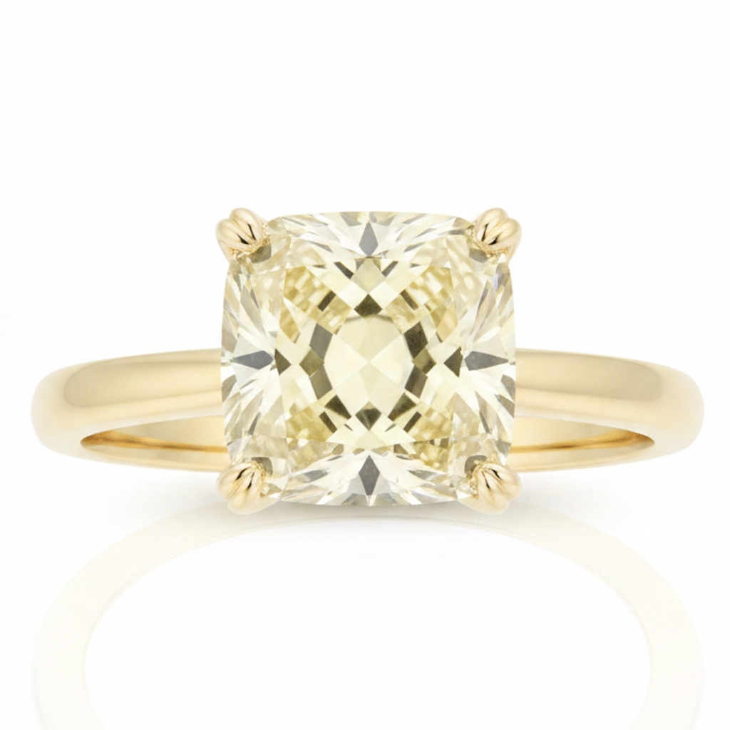 Fancy Yellow Radiant Diamond Solitaire Ring Natural 18K Yellow Gold