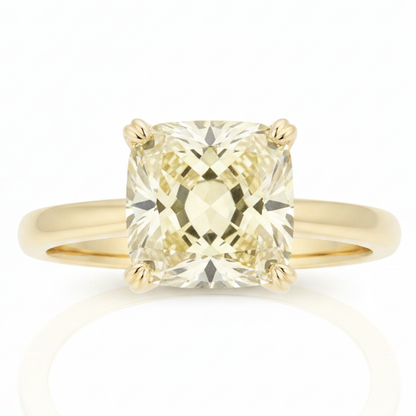 Fancy Yellow Radiant Diamond Solitaire Ring Natural 18K Yellow Gold