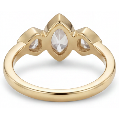 Fine Diamond Marquise 3-Stone Ring in 14 Karat Yellow Gold – profile view