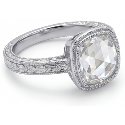 Fine Diamond Cushion Cut Halo Ring in 14K White Gold – side view