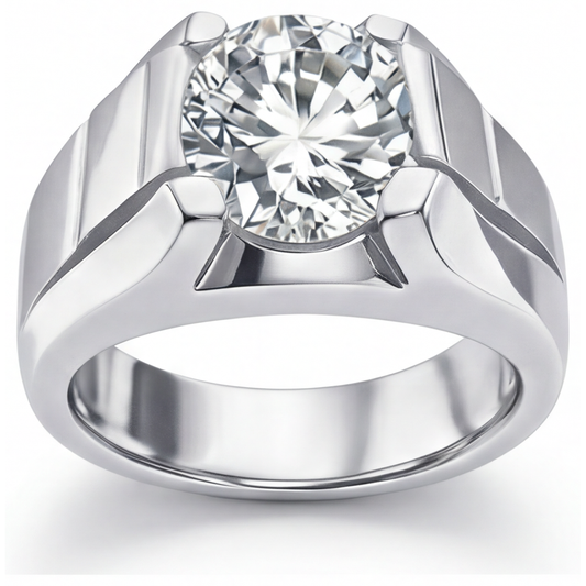 Genuine Fine Diamond Men's Ring 2 ct 14 Karat White Gold – main view