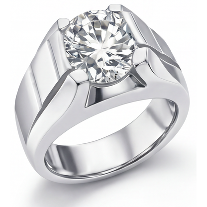 Round Cut Fine Diamond ring in 14 Karat White Gold – front view