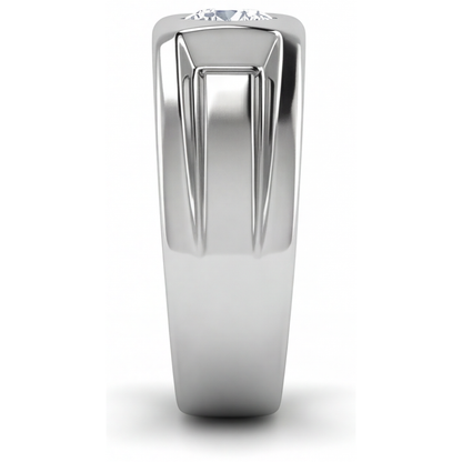 Fine Diamond Round Cut Men's Ring in 14K White Gold – profile view