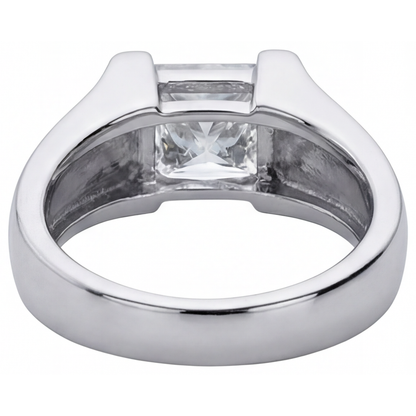 Fine Diamond Princess Cut Men's Ring in 14 Karat White Gold – back view