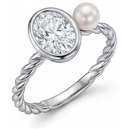 Fine Diamond Oval Single Stone Ring in 14K White Gold – angle view