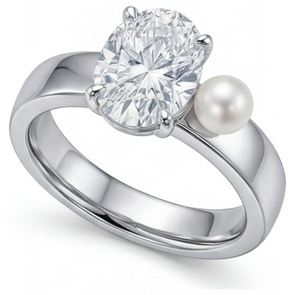 Fine Diamond Oval Cut Solitaire Ring in 14K White Gold – front view