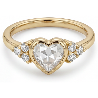Heart Shape Fine Diamond ring in 14 Karat Yellow Gold – front view