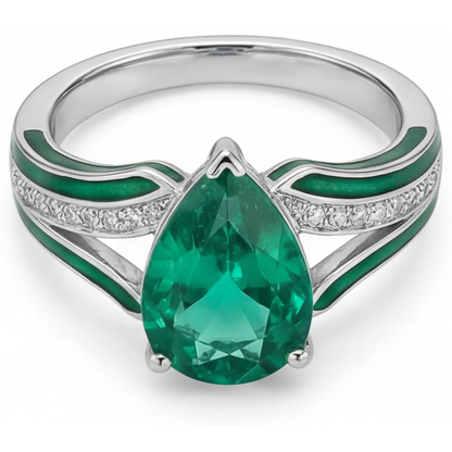 Gemstone Ring 14K White Gold with Fine Emerald – side view
