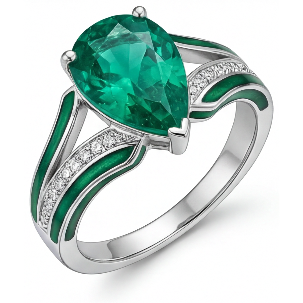 Genuine Fine Emerald Gemstone Ring – angle view