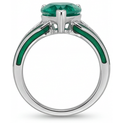 Fine Emerald Pear Shape Gemstone Ring in 14K White Gold – top view