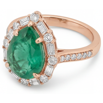 Fine Emerald Halo Setting Ring 5-ct 14 Karat Rose Gold – profile view