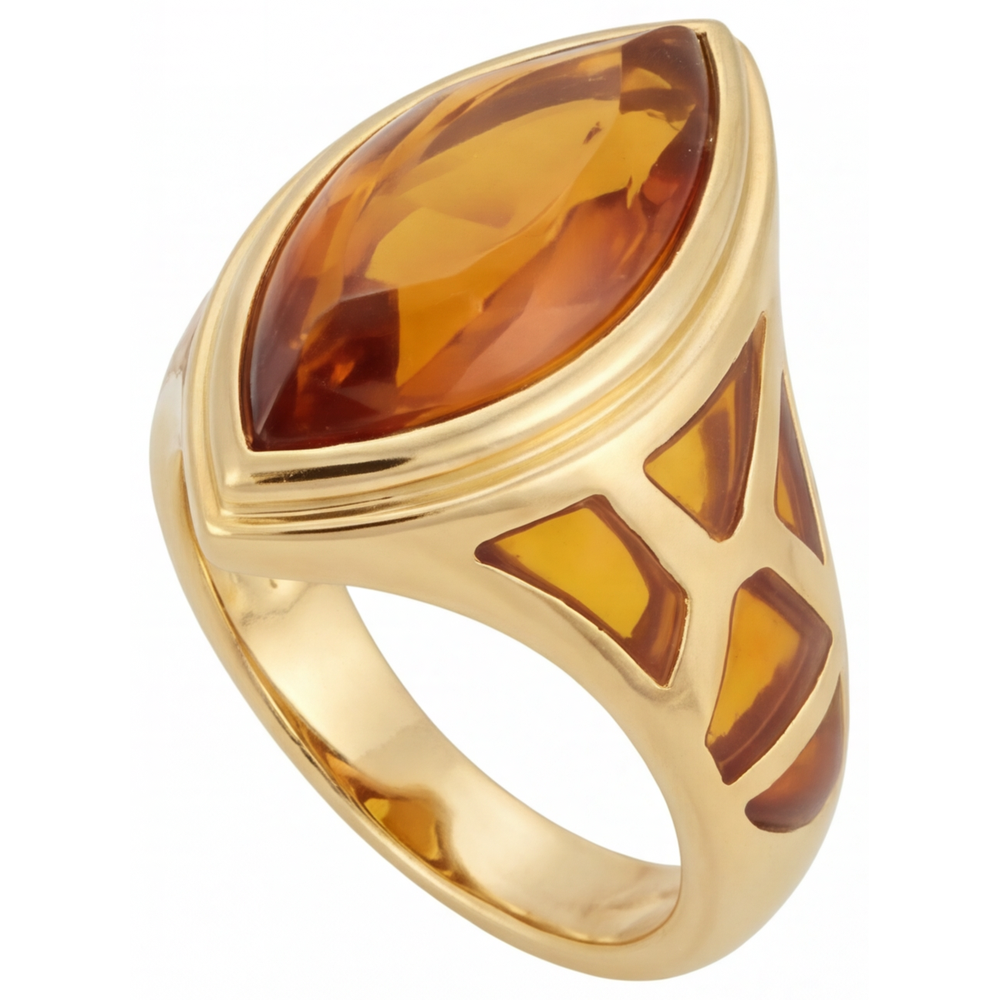 Golden Citrine Gemstone Ring 11-ct 14K Yellow Gold – front view
