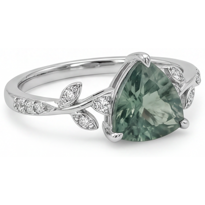 Gemstone Ring 14 Karat White Gold with Green Prasiolite – angle view