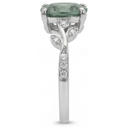 Trilliant Green Prasiolite ring in 14 Karat White Gold – top view