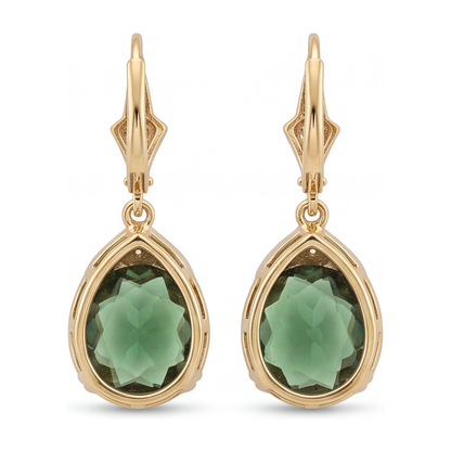 Green Tourmaline Earrings 5 Carat Lab Grown Oval Milgrain Leverback 14K Yellow Gold