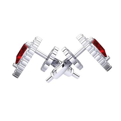 Halo Red Ruby With Natural Earth Mined Diamond Ladies Stud Earring 3.50 Ct.White Gold 14K