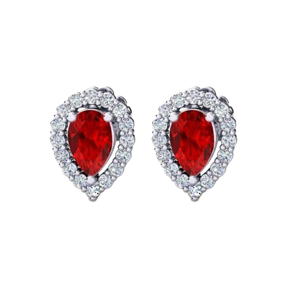 Halo Red Ruby With Natural Earth Mined Diamond Ladies Stud Earring 3.50 Ct.White Gold 14K