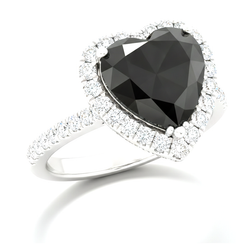 Black Diamond Proposal Ring 3.75 Carat Natural Heart Halo 14K White Gold