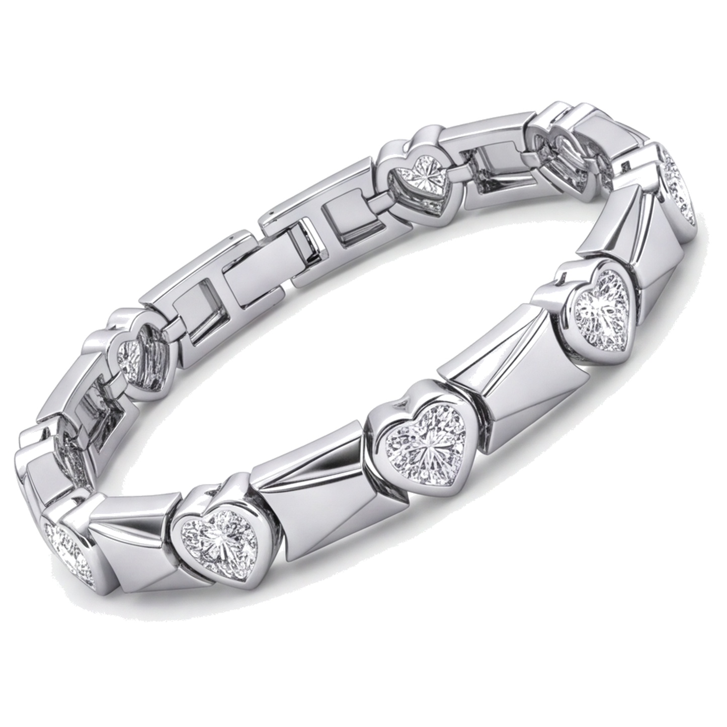 Heart Diamond Bracelet 5 Carat Lab Grown Fluted Bar Link 14K White Gold 7 Inch