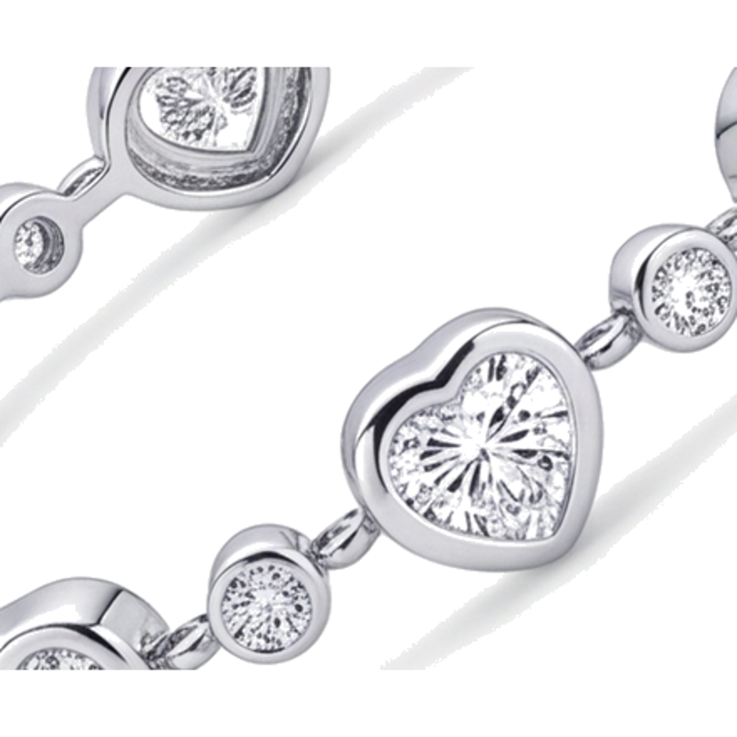 Heart Diamond Bracelet 4 Carat Lab Grown Bezel Station 14K White Gold 7 Inch