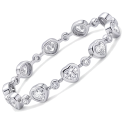 Heart Diamond Bracelet 4 Carat Lab Grown Bezel Station 14K White Gold 7 Inch