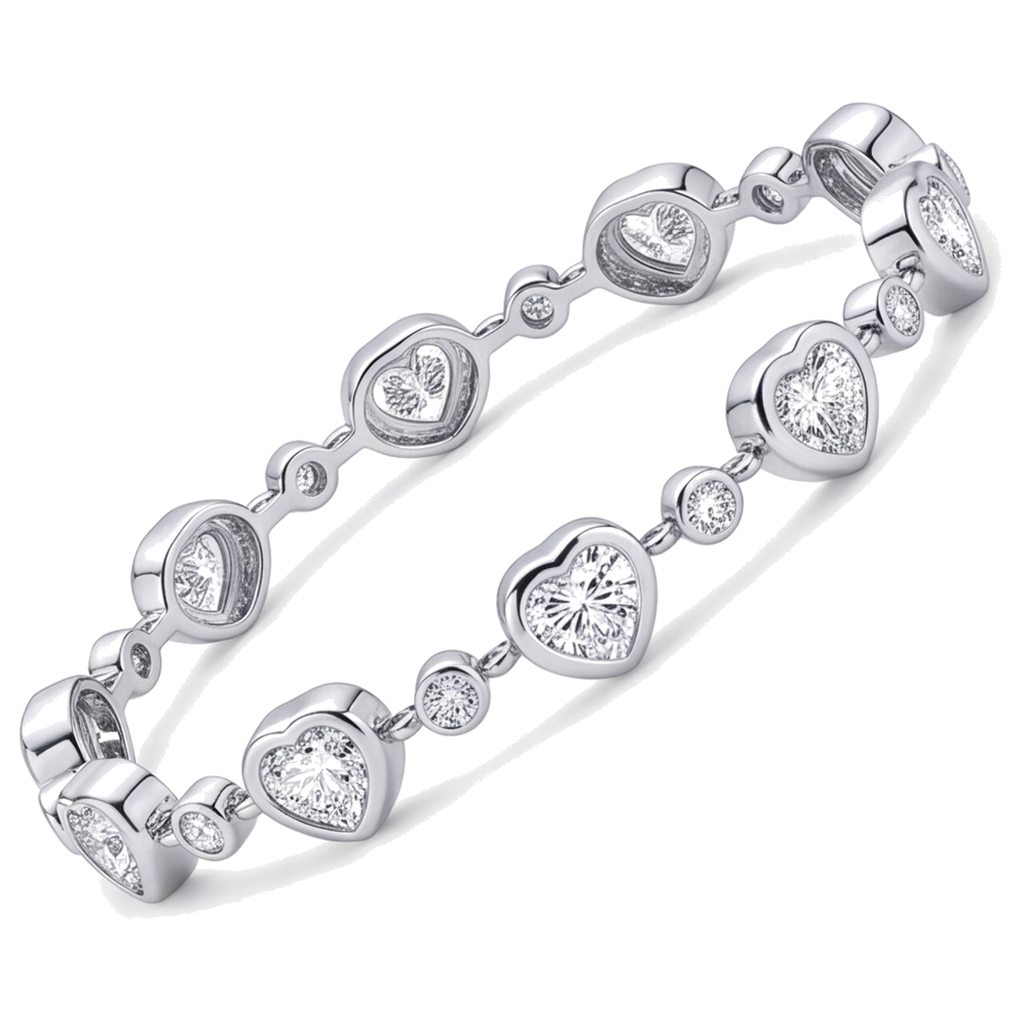 Heart Diamond Bracelet 4 Carat Lab Grown Bezel Station 14K White Gold 7 Inch