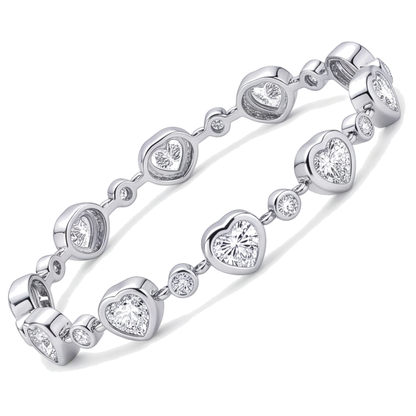 Heart Diamond Bracelet 4 Carat Lab Grown Bezel Station 14K White Gold 7 Inch