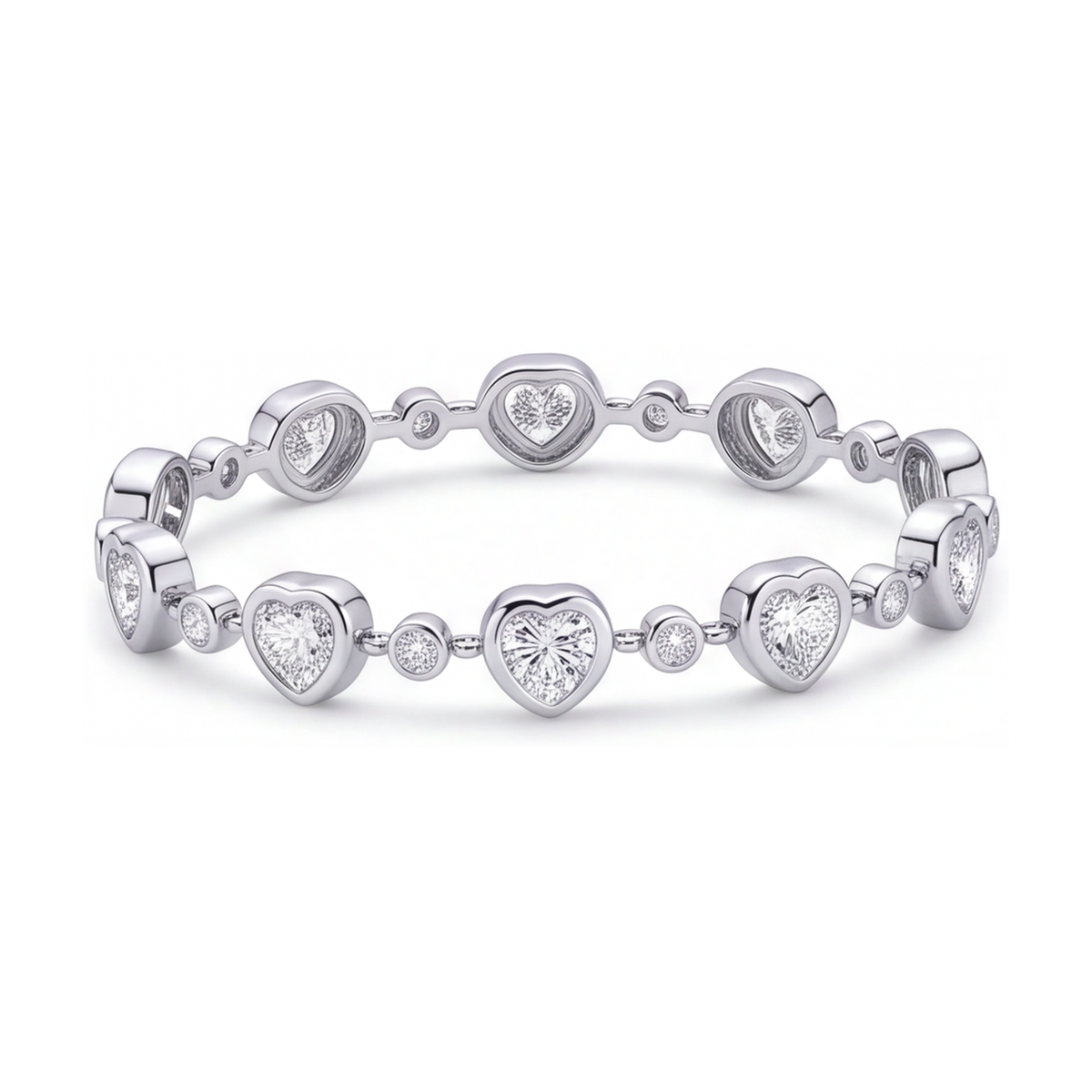 Heart Diamond Bracelet 4 Carat Lab Grown Bezel Station 14K White Gold 7 Inch