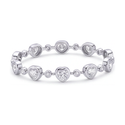 Heart Diamond Bracelet 4 Carat Lab Grown Bezel Station 14K White Gold 7 Inch