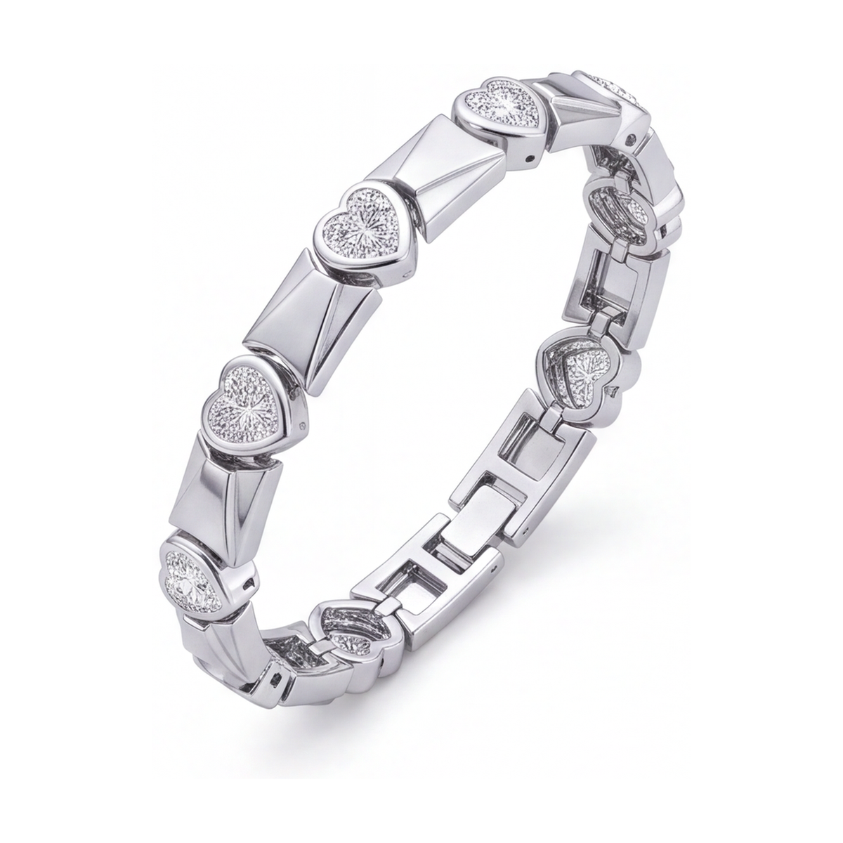 Heart Diamond Bracelet 5 Carat Lab Grown Fluted Bar Link 14K White Gold 7 Inch