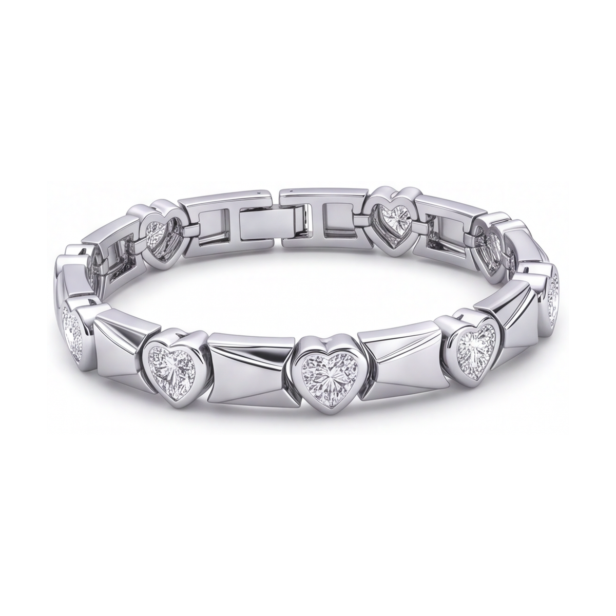 Heart Diamond Bracelet 5 Carat Lab Grown Fluted Bar Link 14K White Gold 7 Inch