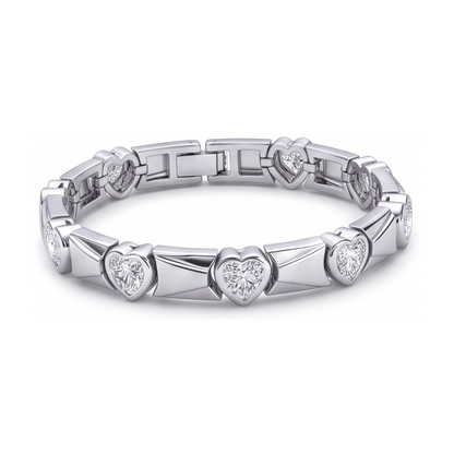 Heart Diamond Bracelet 5 Carat Lab Grown Fluted Bar Link 14K White Gold 7 Inch