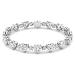 Heart Diamond Tennis Bracelet 6 Carat Lab Grown Bezel 14K White Gold 7 Inch