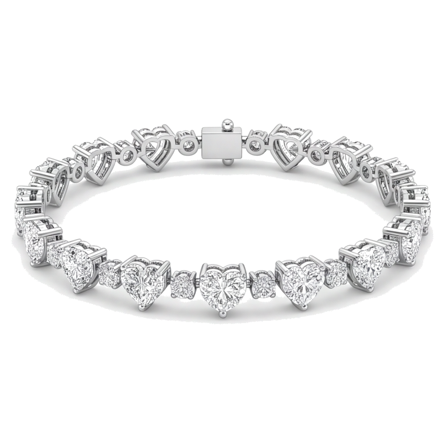 Heart Diamond Tennis Bracelet 6 Carat Lab Grown Bezel 14K White Gold 7 Inch